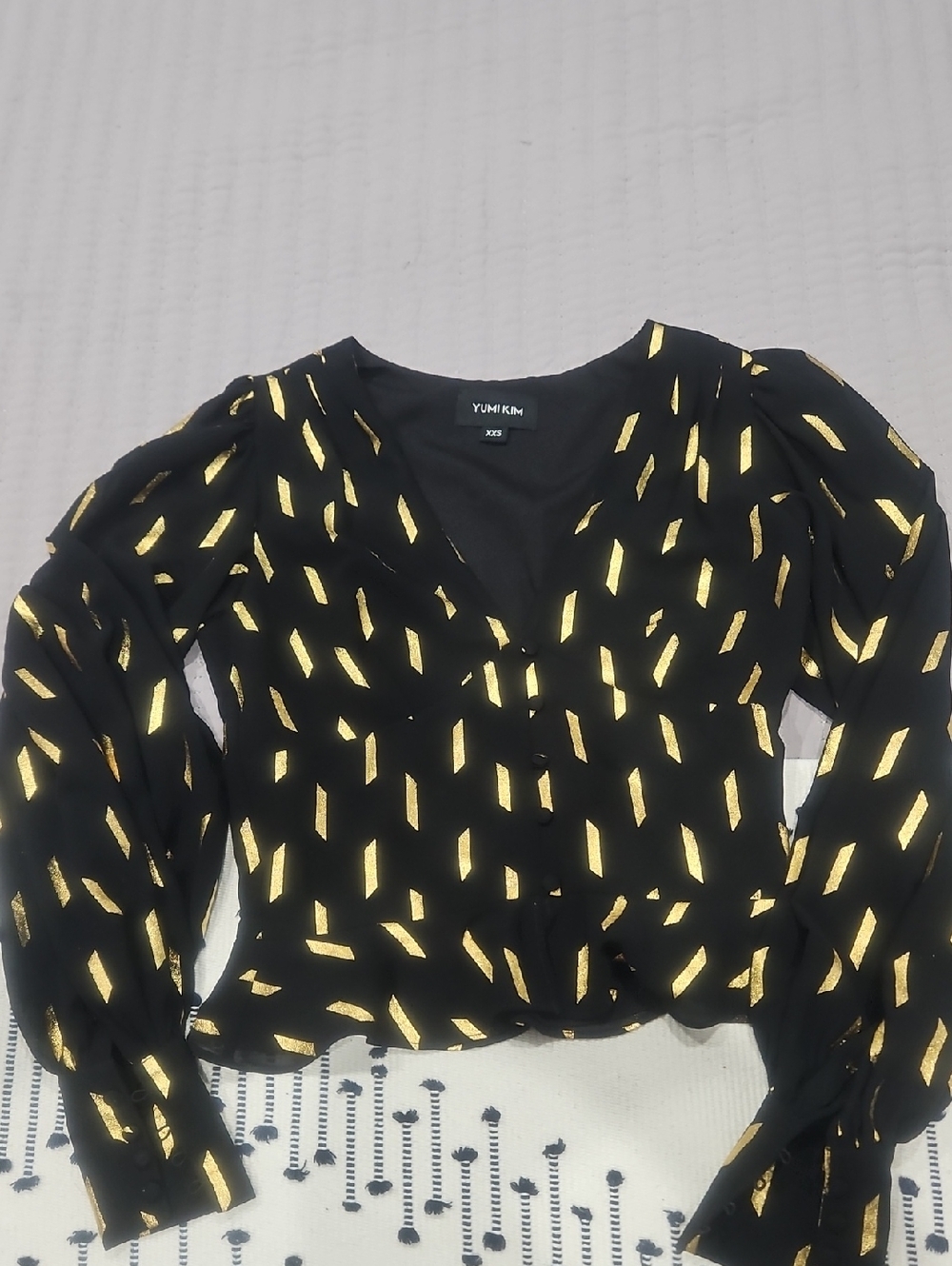Yumi Kim Black Blouse with Gold Foil Motif